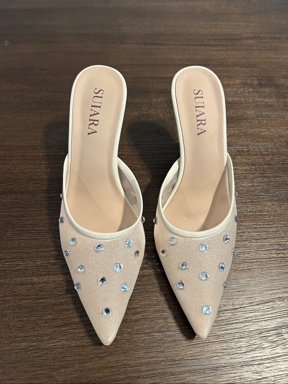 Suiara Kitten Heel Women’s Nude Rhinestones Pointed Toe Stilettos Pumps. SZ 8.5 - Picture 2 of 10